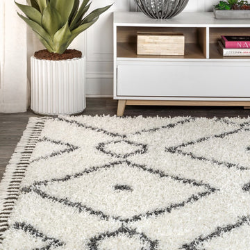 Mercer Shag Plush Tassel Moroccan Diamond Area Rug